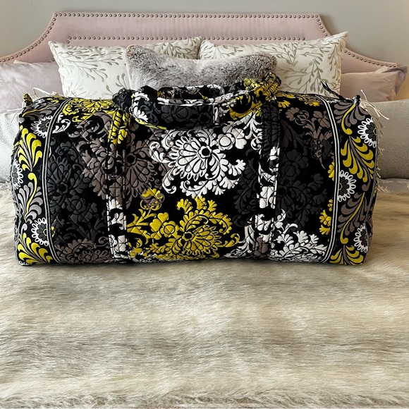 VERA BRADLEY Baroque 2010 XL Duffle Bag Yellow Black Y2K Travel Quilted Gray - Picture 1 of 13